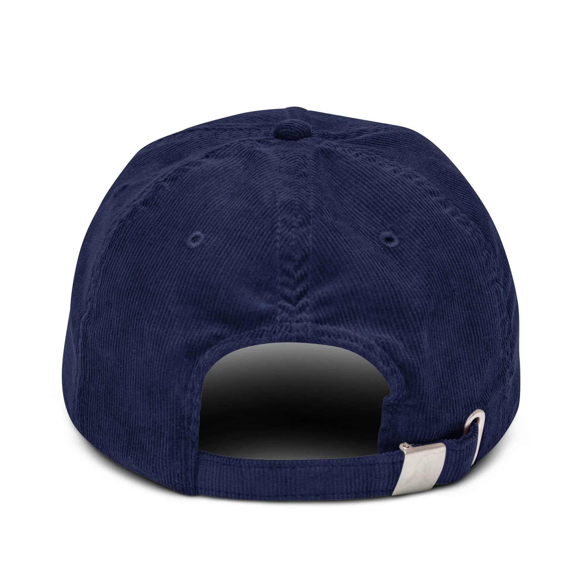 Hollow Earth corduroy hat: back, embroidered detail.