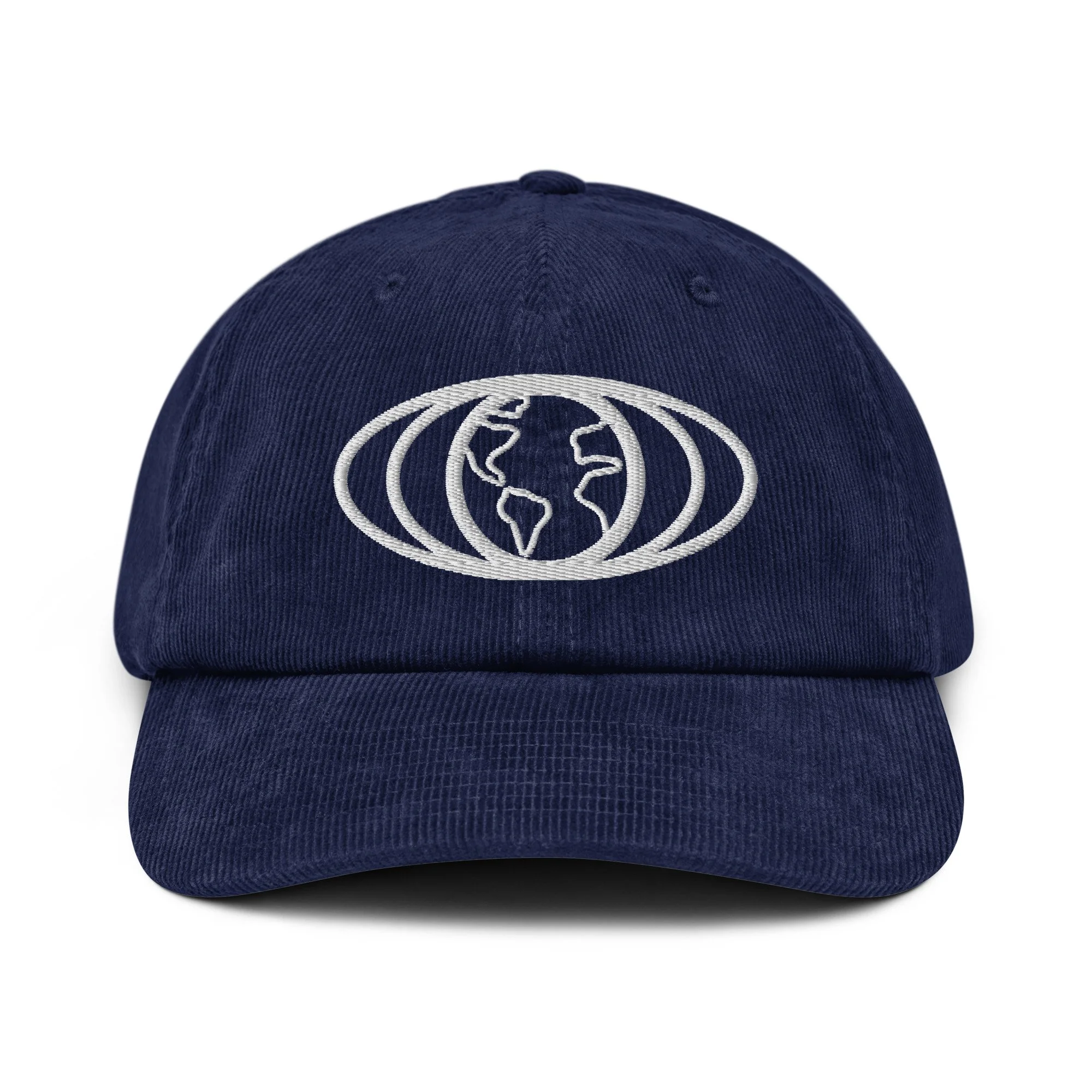 Hollow Earth corduroy hat: front, oxford navy.