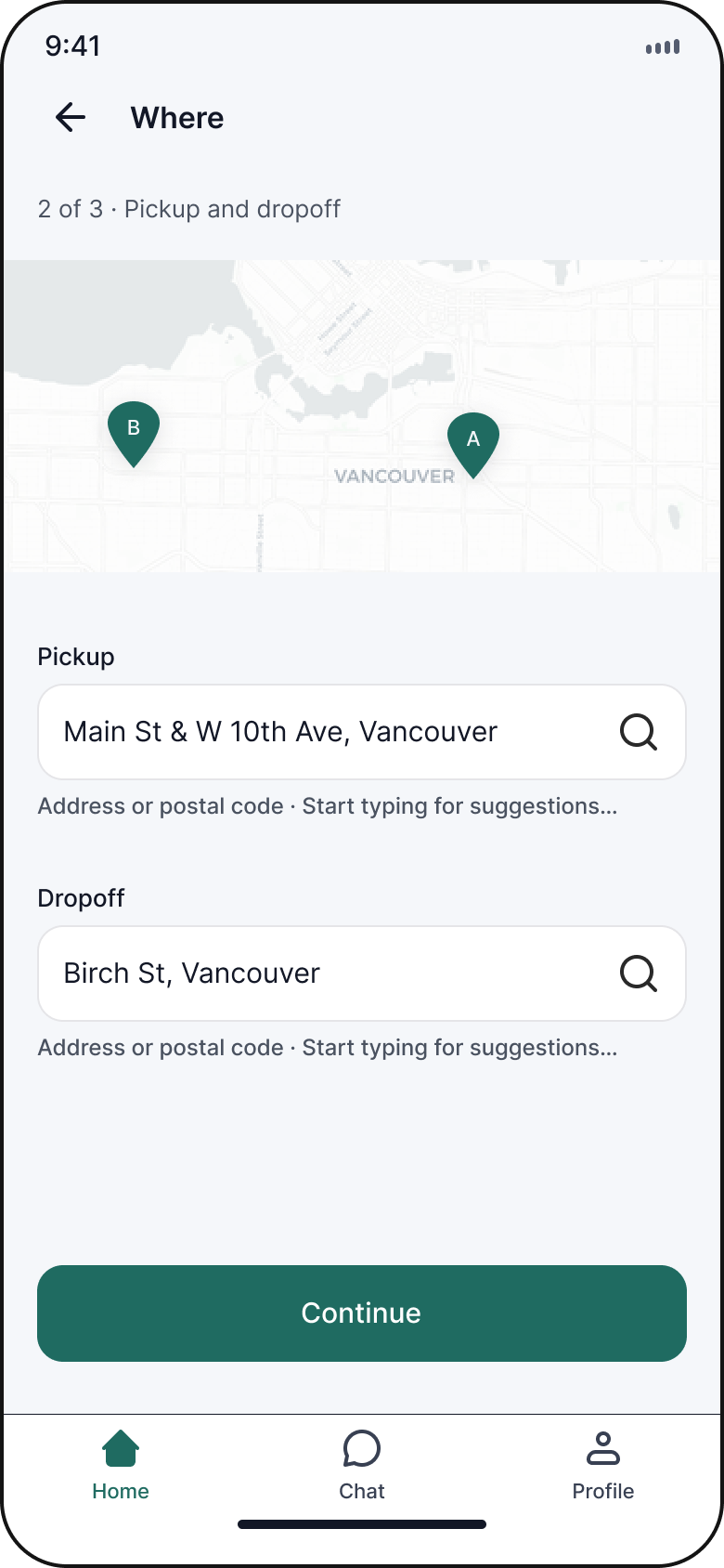 Request flow: pickup and dropoff locations