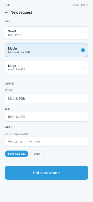 Wireframe: customer new request