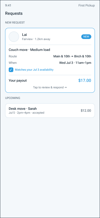 Wireframe: transporter requests