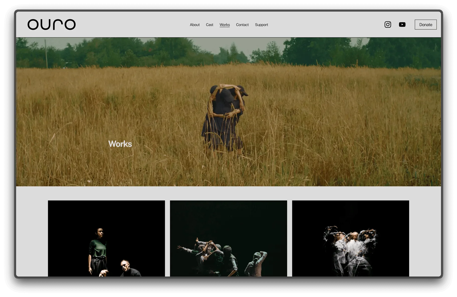 OURO Collective redesigned website: clean layout with full-bleed photography, ouro wordmark, and flat navigation
